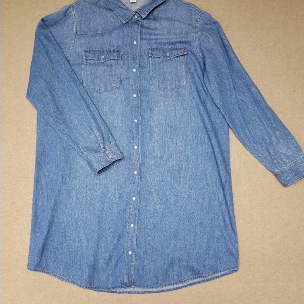 OLD NAVY~ XL Tall Blue Denim Shirt Dress Snap Front Long Sleeve 100% Cotton